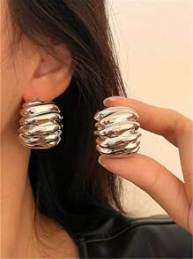 1 paire de boucles d'oreilles en métal courbé de style européen et américain exagéré et nouveau