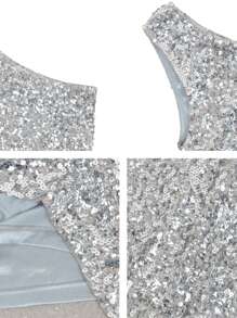 Women's One Shoulder Sparkle Sequin Stretchy Cocktail Club Mini Dress - 銀色 - 查看 6