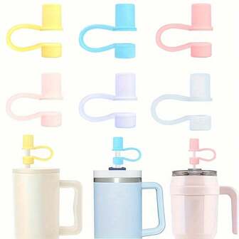 1/6pcs Straw Cover Caps For Cup, Reusable Straw Toppers, Silicone Straw Topper Tip Stopper Fit 30&40 Oz Tumbler With Handle, Dust Proof Decor Accessories For 0.4inch/10mm Drinking Straws, Cup Accessories, Party Gifts Random Color 6 Pcs