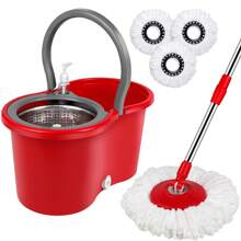 Mop And Bucket With Wringer Set, 360° Spin Mop And Bucket With 3 Microfiber Mop Refills, Stainless Steel 61" Extended Handle Spinning Mop Bucket System For Floor Cleaning, Red - Đỏ - Xem 1