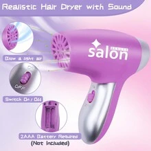 Gifts2U Hair Salon Toys For Girls, 26 Pcs Realistic Girl Beauty Salon Playset Hair Styling Set With Blow Dryer, Barber Costume Apron, Scissors And Stylist Accessories. - Purple - View 2