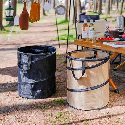 1pc Foldable Camping Garbage Bin With Large Capacity Double Layered Trash Bag, Windproof Collapsible Bucket For Picnic & BBQ, Outdoor Garden Storage Container