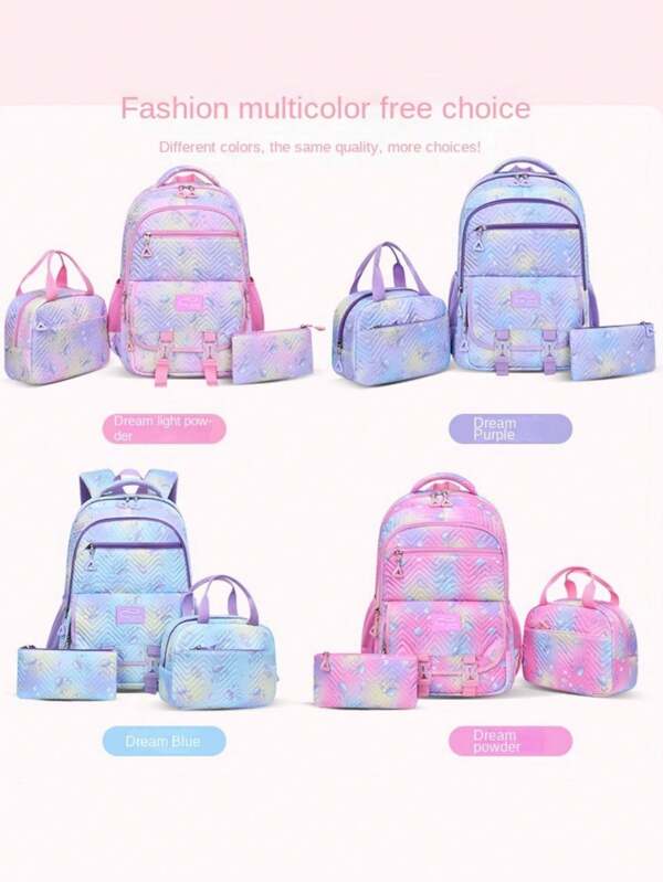 3pcs/Set Jellyfish Flower Pattern Backpack For Students, Girls' Large Capacity Comfortable Set (Backpack + Lunch Bag + Pencil Case)