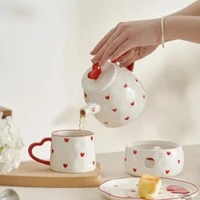 1 bộ tách trà bằng gốm họa tiết vẽ tay bất đối xứng sáng tạo cho gia đình, bao gồm cốc và đĩa lót, thích hợp để uống cà phê - Nhiều màu - Xem 7