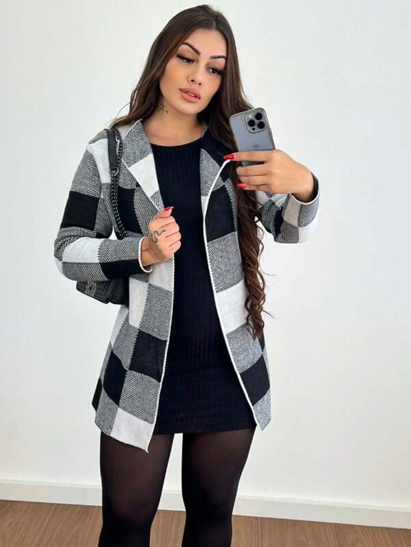 Kimono Cardigans Xadrez Sobretudo Tricô Inverno Luxo Lindo Super Envio
