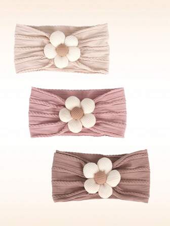 3 Pcs Flower Headbands Girls Nylon Headbands Soft Hairbands Hair Accessories For Girls(Beige Pink Khaki) 3 Pcs Per Set