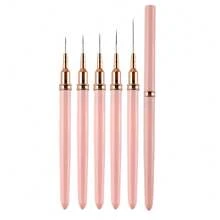 5 Pcs Set Nail Art Brushes, Nail Art Painting Pen Set, Size 7 9 11 15 25 Nail Design Brushes, Paint Drawing Liner Nail Art Tools, Suitable For Beginners And Professional Nail Art Pink Nail Art Painting Pen - Pink - View 9