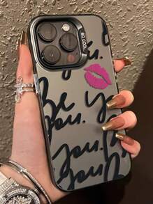 1pc Personalized Lip Print English Text Pattern Reflective Effect Lightweight Scratch-Resistant Phone Case Compatible With IPhone 11/13/15/15 Plus/15 Pro/15 Pro Max/11/12/13/14 Pro Max/XS/XR/11 Pro/11 Pro Max/12 Pro/12 Pro Max/13 Pro/13 Pro Max/14 Pro/14 Pro Max/14 Plus/7 Plus/8 Plus/8/SE 2 Waterproof Shockproof Anti-Fall - Multicolor - View 3