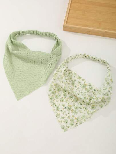 2pcs Women's Floral Print Hair Accessories, Minimalist & Fresh Green Tones, Suitable For Daily Wear, Spring/Summer Parties Beach Hair Band Women Headband Women Bandana