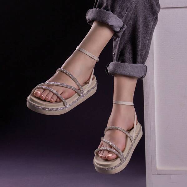 Sandália feminia plataforma papete tiras strass brilho conforto promoção (RAYSSA)
