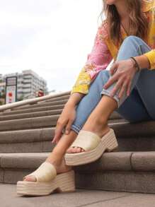 Women's Espadrilles Platform Sandals Wedges Heel Open Toe Slides Stylish Beach Summer Sandals Shoes - Apricot - View 1
