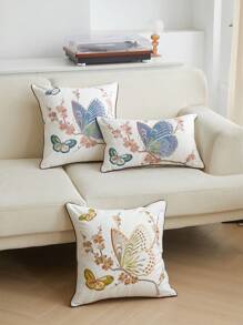 1pc Butterfly Embroidery Pillowcase, Suitable For All Seasons, Home Decor For Living Room And Indoor Use - Multicolor - View 3