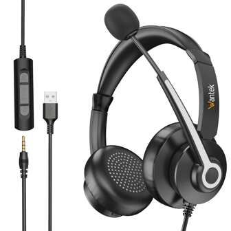  Wantek USB Headset With Microphone USB/3.5mm/C Headphone With Mic [3 In 1 ] Noise Cancelling Headphones Laptop Office Over Ear Headset For Calling, Computer, Teams Office Work, Conference Headsets