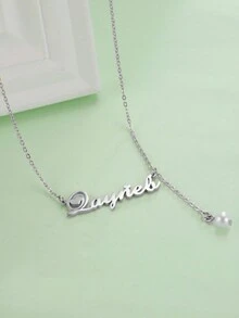 1pc Stainless Steel Heart Shaped Pendant With Faux Pearl Suspended, Customized Name/Letter/Date Fashionable Elegant Women's Necklace, Ideal Gift For Girlfriend/Female Friend/Anniversary/Holiday, Jewelry