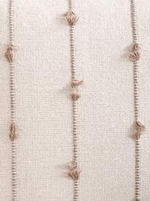 1pc Fringed Linen Pillowcase With Woven Striped Pattern - Khaki - View 9