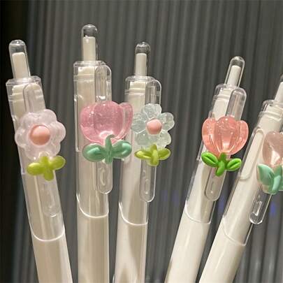 5/2/1pc,Random Cute Floral Quick Dry Neutral Pen, Gel Pen, Ballpoint Pen, Cute Flower Push Action Pen, Perfect For Students And Girls, Opening Season Gift For Kids, Friends, BFFs Back To School