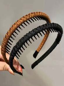 2 piezas Diademas con tela envolvente y dientes para mujer, banda para el cabello trenzada antideslizante, para usar al lavarse la cara, clips para el cabello de corona alta, para Halloween - Multicolor - Ver 14