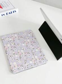1pc Purple Floral Printed Silicone IPad Protective Case With Pen Slot, Compatible With IPad 9 2022, Apple Air 5/4/3, 9th Generation, Pro 11, 10.2, 2024 Mini 5, And 3-Fold Air 6