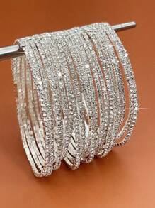 G-S Minimalistic Delicate Sparkling Rhinestone Tennis Bracelet, Silver/Gold Color, Women