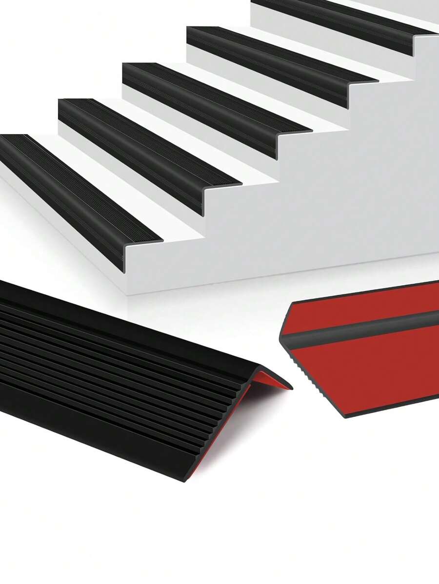 1 Piece Stair Nosing,L-Shaped Vinyl Stair Nosing Rubber Stair Nosing Non-Slip Self-Adhesive Stair Edge Protector, Step Edge Trim Strips For Indoor & Outdoor - Black - View 1