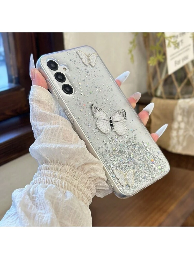 Cover per iPhone 17 Pro con Bordo Strass, Decorazione Posteriore con Fiocco Farfalla Colorato, Custodia Posteriore in TPU + PC ID