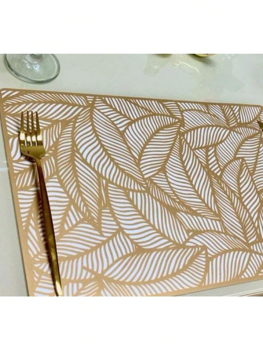 Jogo Americano Sousplat Mesa Posta Jantar Design Recorte de Folhas - Dourado - Visão 1