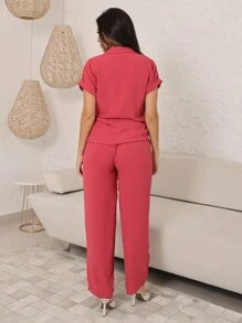 Women Two-Piece Outfits - Màu Hồng  Dưa hấu - Xem 2