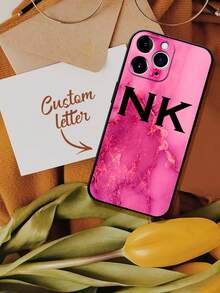Pink 1pc Custom Initials Phone Case, Personalized Name Design Compatible With IPhone Case, Custom Name Phone Case, Personalized Phone Case With Initials, Custom Initials Phone Case, Anniversary Gift, Valentine Gift, Birthday Gift, Wedding Gift, Mother's Day Gift, Father's Day Gift, Best Friend Gift, Gift For Mom/Dad, Gift For Boyfriend, Gift For Girlfriend - Pink - View 3