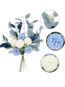 1/2入組藍白色人造花束，絲質花卉含藍色菊花和繡球花，適用於家居裝飾、婚禮裝飾、情人節、生日、週年紀念日、假期、畢業和派對裝飾 - 藍白色 - 查看 7