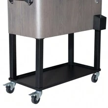 80QT Gray Imitation Wood Grain Black Iron Foot Pipe With Drainage Pipe, Frozen And Insulated Cart 87.5 * 91 * 38.5CM Rectangular Plastic Box