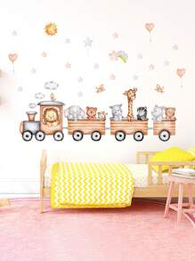 1 Set Baby Room Cartoon Train With Animal World View Star Wall Stickers Kids Room Decorbaby Shower Family Decorations Gifts - Multicolor - View 3