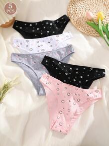 FINETOO Conjunto de 5 piezas de braguitas elegantes y románticas para mujer con estampado floral en forma de triángulo