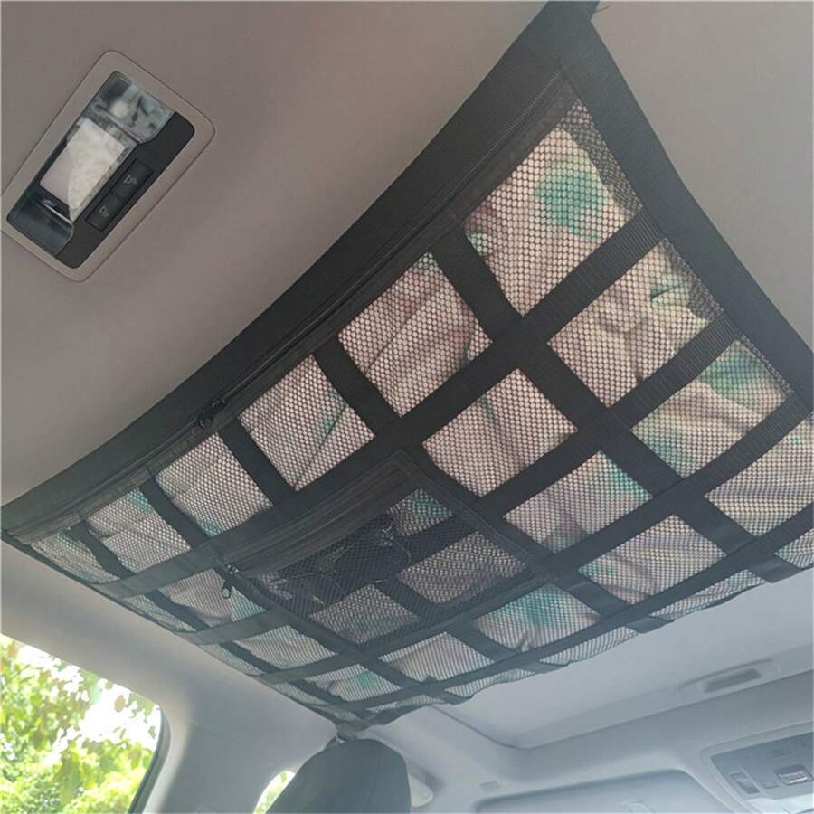 Organizador portátil para techo de coche con red de almacenamiento, bolsa de red interior de techo para carga y almacenamiento de objetos pequeños en el maletero del coche o SUV - Negro - Ver 1