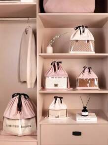 Suede Dust-Proof Bag For Luxury Handbag, Women's Drawstring Pouch Bag For Handbag Storage And Organization - Pink - View 1