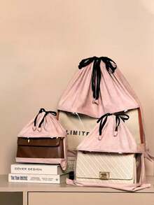 Suede Dust-Proof Bag For Luxury Handbag, Women's Drawstring Pouch Bag For Handbag Storage And Organization - Pink - View 4