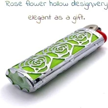 1pc/Metal Lighter Shell Cover Frame With Hollow Design, Suitable For BIC Full-Size Lighter J6 (Rose Hollow Silver) - Multicolor - View 4