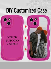 1pc Customized Personalized Picture Full Covered Silicone Camera Lens Protector Phone Case, Compatible With Apple 15/14/13/12/11 Pro Max Hot Pink Fashionable, Stylish, Colorful, Contracted, Funny, Kawaii, Matching Phone Cases, Cute Unique, Customized Ideal Gifts For Him Boyfriend, Girlfriend, Family - Hot Pink - View 1