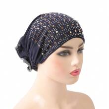 1 pieza Turbante de mujer con sombrero decorado con cristales y efecto arrugado, accesorio de invierno y otoño