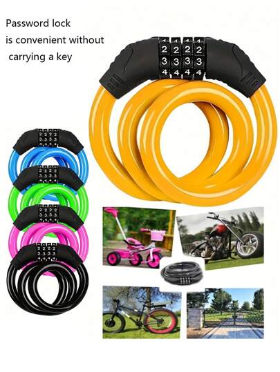 1pc Mountain Bike Bicycle Adjustable Password Colorful Anti-Theft Four-Digit Steel Wire Lock Bicycle Lock