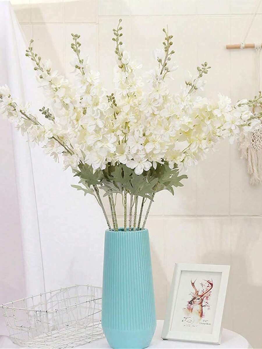 6入組翠雀花人工花、綢緞花、火鶴花，長33.5英寸，適用於高瓶家居庭園擺設裝飾 - 白色 - 查看 1