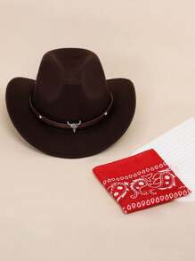 Disfraz del vaquero occidental de 2 piezas, accesorio de disfraz de sombrero de vaquero, sombrero de vaquero occidental marrón para niños, divertido Set de rol de fiesta de Halloween con sombrero de vaquero y bandana roja, Set de 1 sombrero de vaquero y 1 bandana roja
