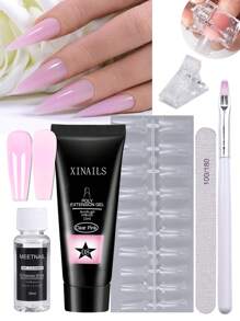 25入組15毫升透明粉紅色延長聚合物指甲凝膠套件,附指甲檔,清潔劑,模具,夾子,刷子修甲工具套件,女性禮物 - 彩色 - 查看 2