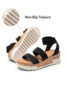 Women's Wedges Flatform Platform Sandals Open Toe Espadrille Ankle Elastic Strap Casual Outing Vacation For Valentine's Day Summer Shoes - màu đen - Xem 5