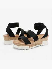 Women's Wedges Flatform Platform Sandals Open Toe Espadrille Ankle Elastic Strap Casual Outing Vacation For Valentine's Day Summer Shoes - màu đen - Xem 4