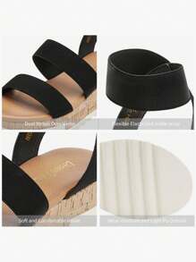 Women's Wedges Flatform Platform Sandals Open Toe Espadrille Ankle Elastic Strap Casual Outing Vacation For Valentine's Day Summer Shoes - màu đen - Xem 7