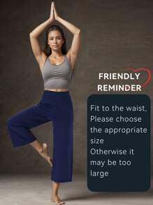 GEMCHO Women' Yoga Ultra Loose Pants With Pockets And Tummy Control High Waist In Flare Crop Spring/Summer - Navy Blue - View 8