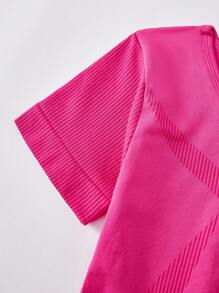 Seamless High Stretch Sports Tee & Biker Shorts - Hot Pink - View 5