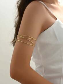 1 pieza Brazalete para el brazo de mujer personalizado con estilo metálico minimalista retorcido de varias capas decorativo de joyería corporal de moda