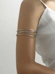 1 pieza Brazalete para el brazo de mujer personalizado con estilo metálico minimalista retorcido de varias capas decorativo de joyería corporal de moda