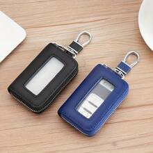 1pc Premium PU Leather Car Key Cover - Durable & Stylish Protection With Zipper Closure For Smart One-Button Start Remote Control, Business-Grade Waist Hanging Case